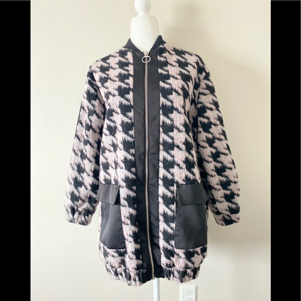 TOPSHOP Black Multi Hairy Houndstooth Coat - Picture 4 of 8